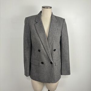 J Crew Womens 6 Gray Tweed Double Breasted Blazer Jacket Striped Lining
